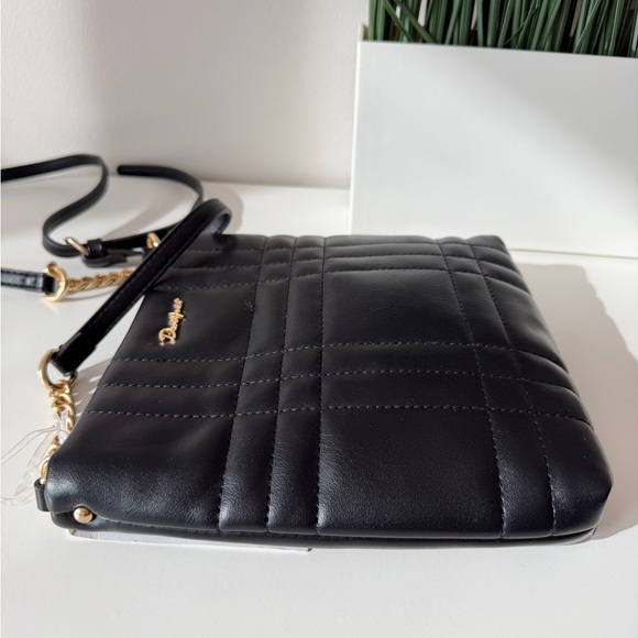 David Jones Black Quilted Leather Crossbody Bag Gold Chain Strap NEW - Picture 4 of 8